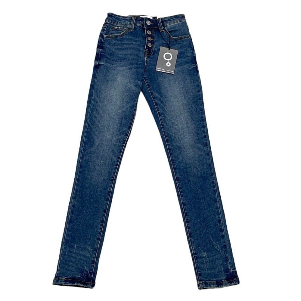 Insane Gene Nwt Jeans Mid-Rise Skinny Dark Blue Denim Exposed Buttons Size 0 W23